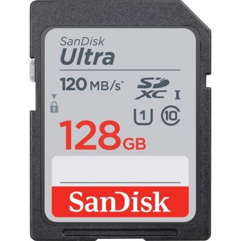 Карта памяти SanDisk 128 ГБ Ultra SDXC UHS-I, скорость последовательной записи до 120 МБ/с, C10, U1, Full HD, SD-карта | SDSDUN4-128G-GN6IN