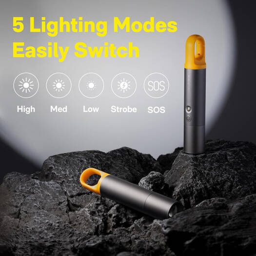 مصباح يدوي HOTO Lite LED، قابل لإعادة الشحن، مصباح يدوي تكتيكي قابل للتكبير والتصغير، 1000 لومن، 5 أوضاع (SOS وStrobe)، شحن USB-C، مصابيح يدوية محمولة للطوارئ | أصفر، أسود