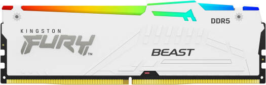ذاكرة سطح مكتب Kingston FURY Beast DDR5 RGB سعة 16 جيجابايت، سرعة ذاكرة 6000 مليون عملية نقل بيانات في الثانية، زمن انتقال CL30 CAS، جهد 1.4 فولت، 288 سنًا، Intel XMP / AMD EXPO، لون أبيض | KF560C30BW