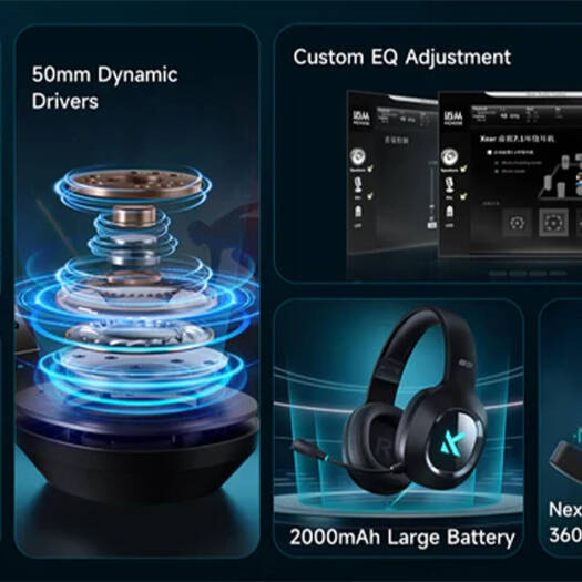 MCHOSE G9 Wireless Gaming Headset, 50mm Dynamic Drivers, 12ms Ultra Low Latency, AI Noise-Canceling Microphone, 7.1 Surround Sound, RGB Lighting, 2000mAh, Black | MC-G9-3