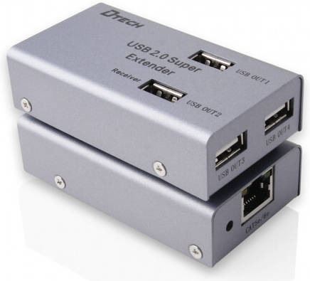 DTECH DT-7014A USB 2.0 Extender, Up To 480Mbps Transfer Rate, CAT5/CAT5E & CAT6, 4 Ports, 1000mA External Power Supply, Up To 50m via LAN Cable, Silver | DT-7014A