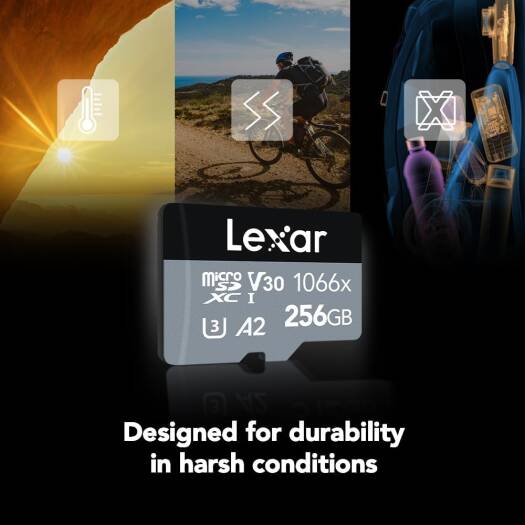 Карта памяти Lexar Professional 256 ГБ 1066x micro SD с адаптером SD, UHS-I, U3, V30, A2, Full HD, 4K, до 160/120 МБ/с, для экшн-камер, дронов, смартфонов, планшетов, Nintendo-Switch (LMS1066256G-BNAN