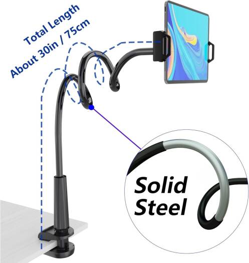 MAGIPEA Tablet Stand Holder, Mount Holder Clip with Grip Flexible Long Arm Gooseneck Compatible with ipad iPhone/Nintendo Switch/Samsung Galaxy Tabs/Amazon Kindle Fire HD - Black