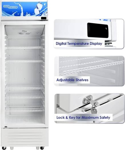 Super General 395 Liter Gross Single-Door Chiller, Upright Beverage-Showcase, Energy-saving, low-noise, White, SGSC-398, 54 x 57 x 197 cm, 1 Year Warranty