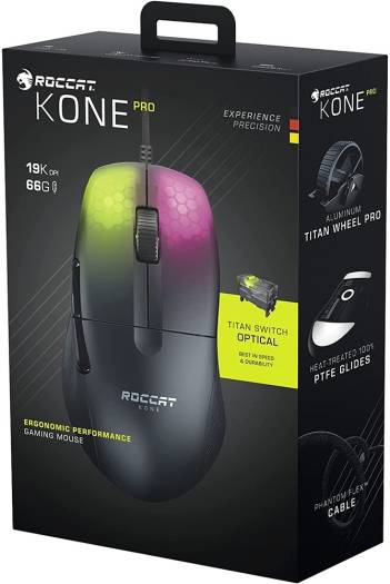 Игровая мышь Roccat Kone Pro, сверхточный датчик Owl-Eye 19 000 dpi с 6 кнопками, регулируемая подсветка Aimo RGB, отзывчивый оптический переключатель Titan, USB 2.0, черный | РПЦ-11-400-02