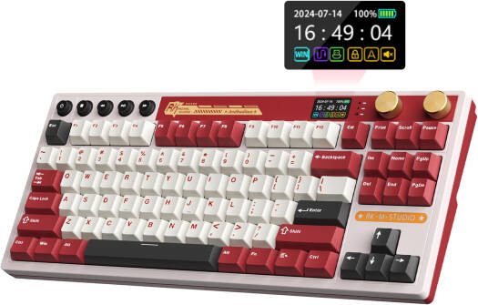 لوحة مفاتيح ألعاب RK Royal Kludge M87، تصميم QWERTY أمريكي، مفتاح بيج، إضاءة RGB، شاشة LCD ذكية مدمجة، خاصية عزل الضوضاء بخمس طبقات، اتصال ثلاثي الأوضاع، بطارية 7500 مللي أمبير/ساعة، أحمر | M87