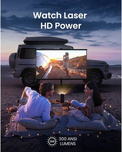 Nebula Anker Capsule 3 Laser 1080p Mini Portable Projector, 300 ANSI Lumens Bright, 52Wh Battery, Wi-Fi Connect, 120" Picture, Videos for 2.5H, 8W Dolby Digital Speaker, HDMI/USB- C Black | D2426211
