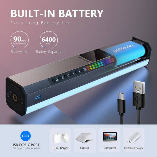 عصا إضاءة LED مغناطيسية محمولة باليد Neewer RGB1، وضع CCT RGB، 3200-5600 كلفن، تركيب مغناطيسي أو 1/4 بوصة - 20، مؤشر تجسيد اللون 98، 17 مؤثرات خاصة مُعدّة مسبقًا، تحكم مدمج وتطبيق، 800 لوكس على بُعد 1