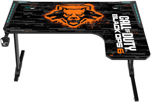 Игровой стол GAMEON Call Of Duty BLKOPS6-RAPTOR-R с подсветкой RGB, полноразмерным ковриком для мыши, беспроводным зарядным устройством, USB-разветвителем, крючком для наушников, подстаканником, черны