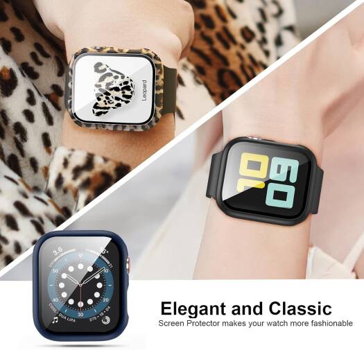 مجموعة من 5 حافظات مع واقي شاشة من الزجاج المقوى لساعة Apple Watch مقاس 40 مم Series 6/Se/Series 5/Series 4، غطاء حماية كامل من Jzk Hard Pc Hd بنمط دوار الشمس الفهد لملحقات Iwatch مقاس 40 مم