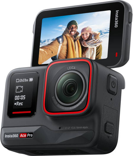 Экшн-камера Insta360 Ace Pro, наклонный сенсорный ЖК-дисплей 2,4 дюйма, матрица изображения 1/1,3 дюйма, разрешение 48 МП, диафрагма f/2,6, фиксированный фокус, широкий угол обзора 151°, водонепроница