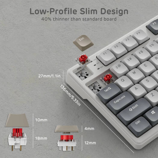 Механическая клавиатура RK Royal Kludge N80 75%, раскладка US QWERTY, красный переключатель, RGB-подсветка, интеллектуальный экран и ручка, тройной звукопоглощающий слой, трехрежимное подключение, 375