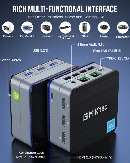 GMKtec NucBox G2 Plus Настольный ультракомпактный мини-ПК, Intel Twin Lake N150(4C/4T) до 3,6 ГГц, 12 ГБ ОЗУ LPDDR5, 512 ГБ SSD, WiFi 6, BT5.2, Windows 11 Pro, черный | NucBox G2 Plus