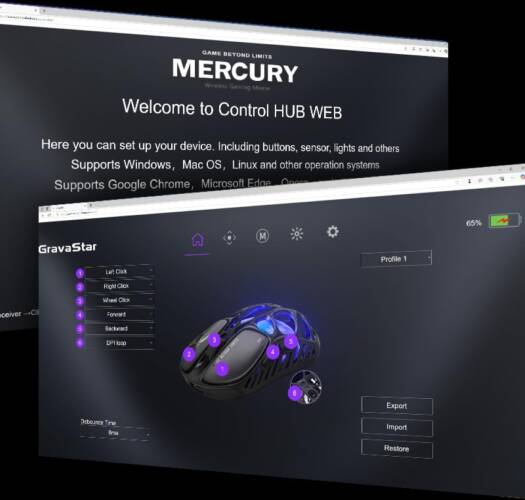 Беспроводная игровая мышь GravaStar Mercury X, сенсор PAW 3950 с разрешением 32 000 точек на дюйм, частота опроса 1000 Гц, вес всего 49 г, полая рама из магниевого сплава, RGB-подсветка, 5 программиру