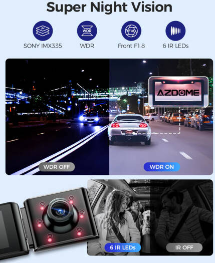 Azdome M550 Max 3-канальный видеорегистратор с двумя камерами записи, 3,19-дюймовый экран 4K, встроенный WiFi и GPS, ночное видение, 3 режима парковки, G-сенсор, аварийная блокировка, в комплекте карт