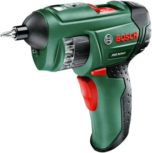 Аккумуляторная отвертка Bosch PSR Select, встроенный бит-цилиндр, инновационная технология Bosch EasySelect, подсвечиваемое окно, литий-ионная технология, встроенный светодиод, зеленый | PSR Select
