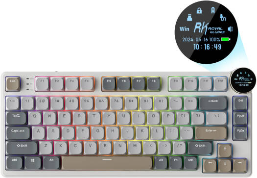 Механическая клавиатура RK Royal Kludge N80 75%, раскладка US QWERTY, красный переключатель, RGB-подсветка, интеллектуальный экран и ручка, тройной звукопоглощающий слой, трехрежимное подключение, 375