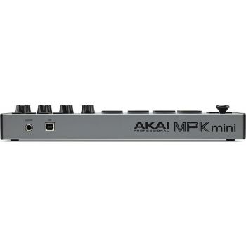 Akai MPK Mini MK3 Professional MIDI Controller ، 25 مفتاحًا USB متحكم لوحة مفاتيح MIDI مع 8 وسادات طبل بإضاءة خلفية ، 8 مقابض وبرامج إنتاج موسيقى متضمنة ، رمادي | MPKMINI3GRY