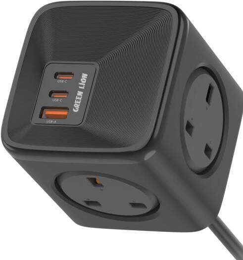 Компактная розетка Green Lion 7 в 1 PPS мощностью 33 Вт, 7 портов (2 USB-C/ 1 USB-A/ 4 вилки UK), огнестойкий ПК, многоуровневая защита, технология GaN, мощность 3250 Вт, напряжение 250 В - черный