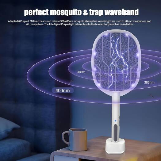 VMK Electric Mosquito Zapper, USB Rechargeable Fly Killer Racket, 5000V High Power Fly Zapper, Bug Zapper Racket with Charging base, Mosquito Killer Racket for Insect Killer for Flies, Gnats, and More