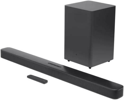 Саундбар JBL Bar 2.1 с глубокими басами, общая мощность динамиков 300 Вт, порт USB типа A, 4 динамика Race Track, 2 высокочастотных динамика 1 дюйм (саундбар) 6,5 дюйма (сабвуфер), возможность подключ