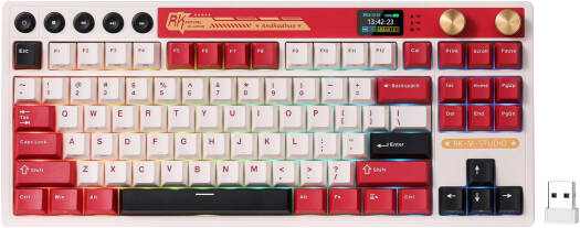 لوحة مفاتيح ألعاب RK Royal Kludge M87، تصميم QWERTY أمريكي، مفتاح بيج، إضاءة RGB، شاشة LCD ذكية مدمجة، خاصية عزل الضوضاء بخمس طبقات، اتصال ثلاثي الأوضاع، بطارية 7500 مللي أمبير/ساعة، أحمر | M87