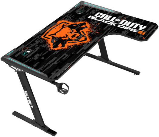 Игровой стол GAMEON Call Of Duty BLKOPS6-RAPTOR-R с подсветкой RGB, полноразмерным ковриком для мыши, беспроводным зарядным устройством, USB-разветвителем, крючком для наушников, подстаканником, черны