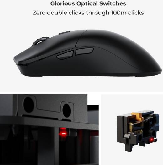 ماوس الألعاب اللاسلكي Glorious Gaming Model O 2 PRO، تأخير لاسلكي 2.4 جيجا هرتز 1 مللي ثانية، 100 مليون نقرة، 57 جرام فائق الخفة، 26 كيلو نقطة في البوصة، RGB، يمكن استخدامه بكلتا اليدين، 6 أزرار، أقدا