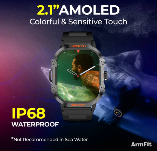 Умные часы ArmFit Hulk2, экран AMOLED 2,01 дюйма, несколько спортивных режимов, звонки по Bluetooth, пользовательские циферблаты, обновления погоды, управление музыкой, класс водонепроницаемости IP68,