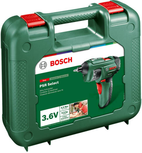 Аккумуляторная отвертка Bosch PSR Select, встроенный бит-цилиндр, инновационная технология Bosch EasySelect, подсвечиваемое окно, литий-ионная технология, встроенный светодиод, зеленый | PSR Select